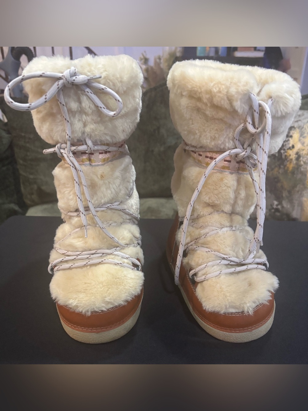 Marc Jacobs Womens Faux Fur Moon Boot Round Toe(brown/beige) Size S:7-8